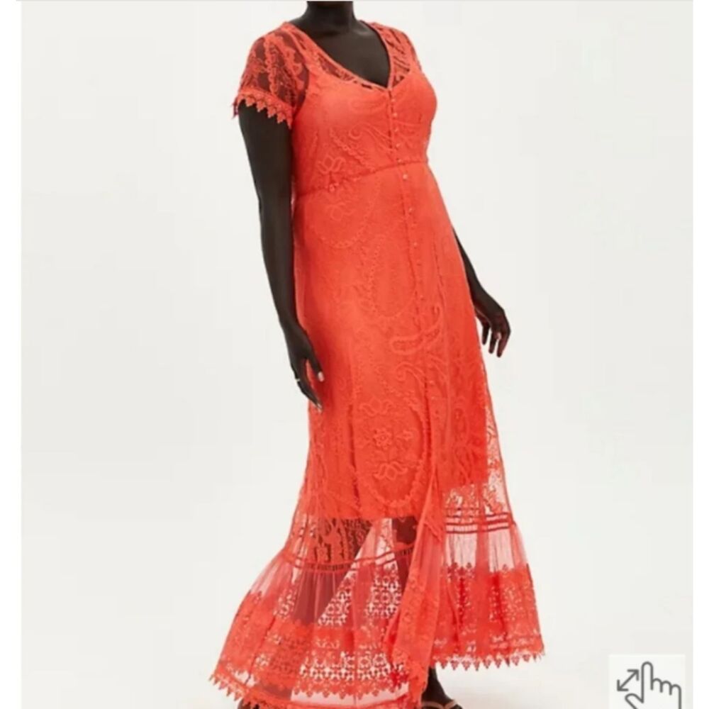 Torrid Button Front Coral Lace Maxi Dress 2